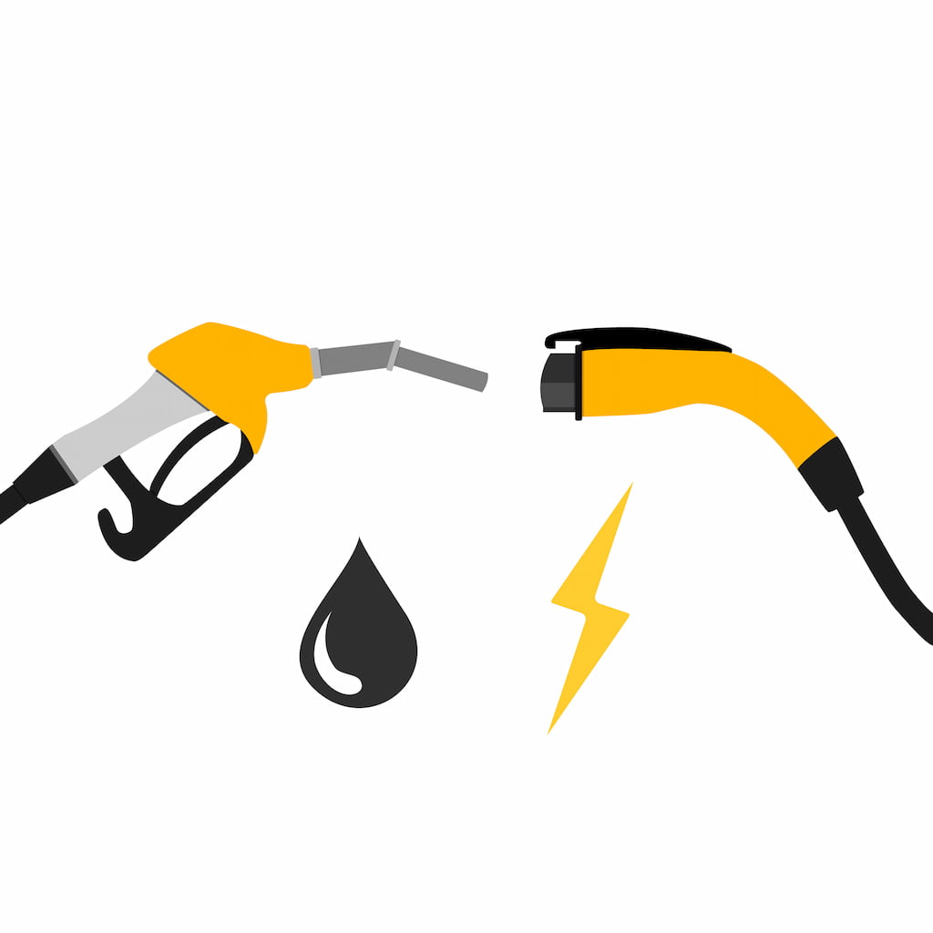 graphic showing gas nozzle and electric car charge attachment